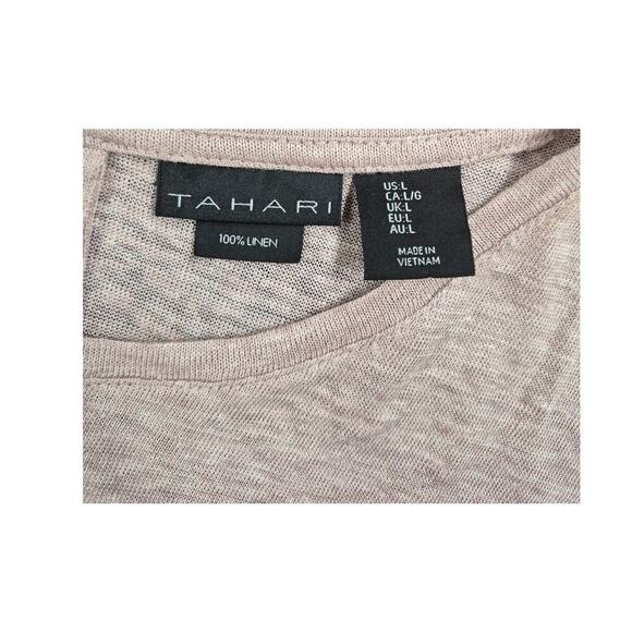 TAHARI 100% Linen Blush Pink Heathered Button down Back Sleeveless Top Sz L NWOT - Picture 4 of 4